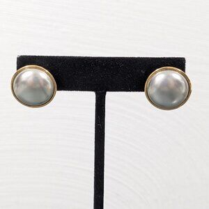 Vintage‎ Monet Two Tone Round Pierced Earrings Classic Silver Tone Gold Tone